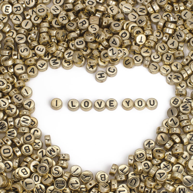 Yochus 1000pcs Gold Letter Beads for Bracelets  4x7mm Black Alphabet A-Z Beads Friendship Bracelets Jewelry Making Kit Earring Bracelet Making Kit for Teen Gifts - Image 3